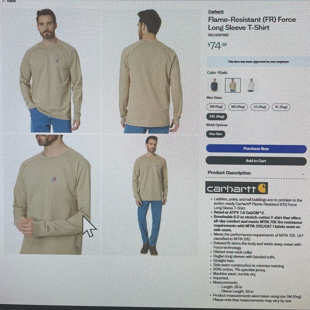 Carhartt FRC Longsleeve
Size Large
Color  Tan